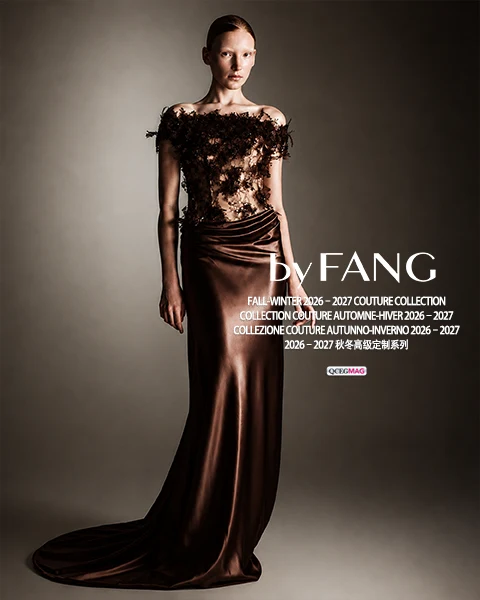 Couture craftsmanship, layered textures and handcrafted detailing from byFANG Fall/Winter 2026–2027.