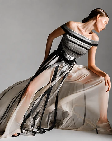 Editorial slide featuring Look N°12 from byFANG Couture Fall/Winter 2026–2027, presented during Paris Haute Couture Week.