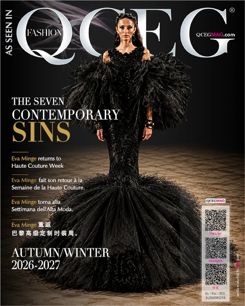 Editorial feature image from Eva Minge's The Seven Contemporary Sins Couture Autumn/Winter 2026–2027 collection, presented during Paris Haute Couture Week.
