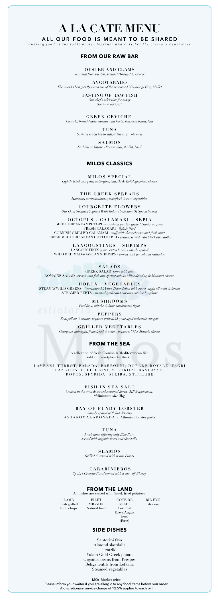 MILOS Menu