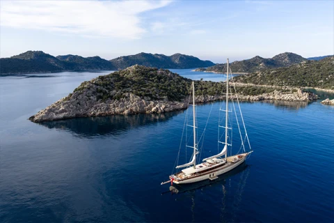 SIMENA at anchor in the Mediterranean